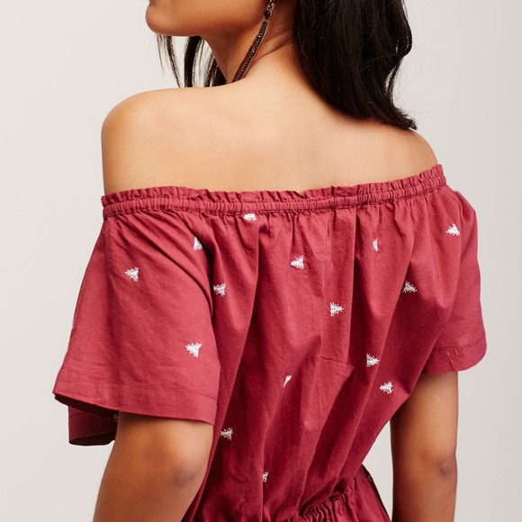 Free People Red Embroidered Lounger Romper Jumper - Picture 3 of 8